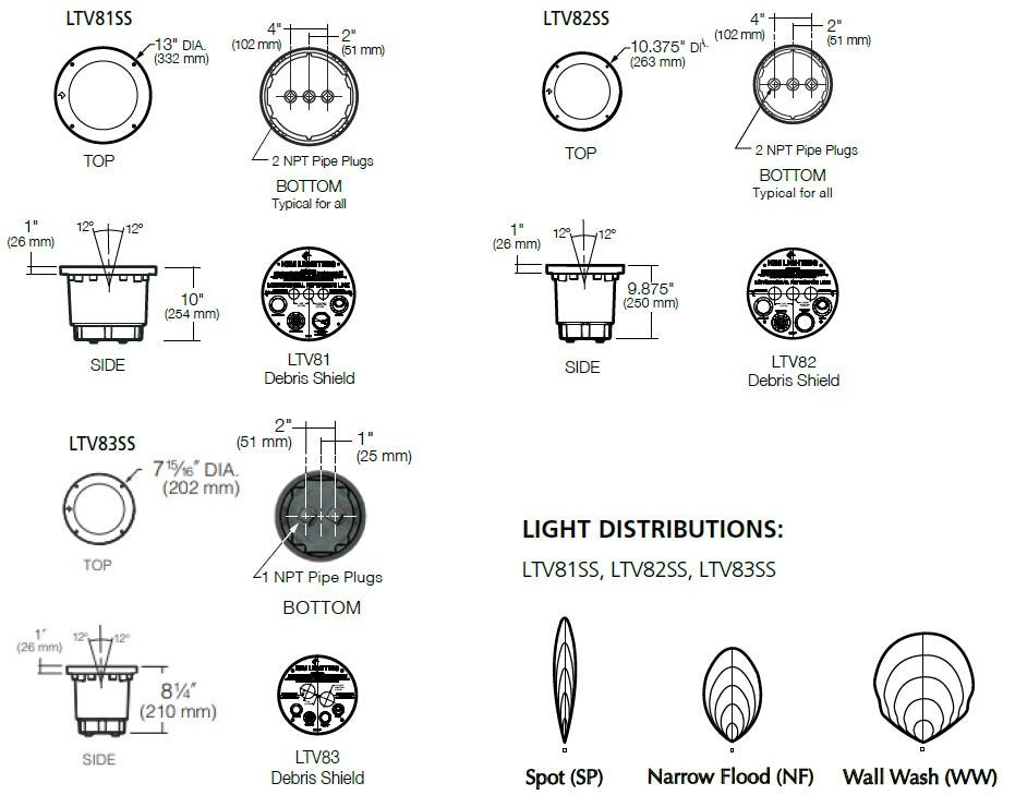 Kim Lighting LTV81SSWW36L5KUVPLRCA83 Landscape Light vault 8 Stainless Steel, 715/16" Diameter, Wall Wash Distribution, 5000K, 120-277V, Prismatic Lens, Rebar Cage Anchor 3
