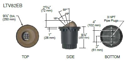 Kim Lighting LTV82EBSP12L4KUVPLRCA82 Landscape In-Grade Light vault 8 Eye Ball, 10-3/8" Diameter, Spot Distribution, 12 LEDs, 4000K, Prismatic Lens, with Rebar Cage Anchor