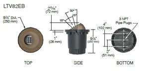 Kim Lighting LTV82EBSP12L4KUVPLRCA82 Landscape In-Grade Light vault 8 Eye Ball, 10-3/8" Diameter, Spot Distribution, 12 LEDs, 4000K, Prismatic Lens, with Rebar Cage Anchor