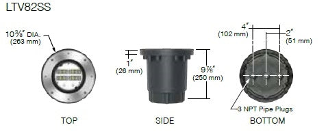 Kim Lighting LTV82SSSP18L4KUVSR Landscape In-Grade Light vault 8 Stainless Steel, 10-3/8" Diameter, Spot Distribution, 18 LEDs, 4000K, 120-277V, Slip-Resistant Lens
