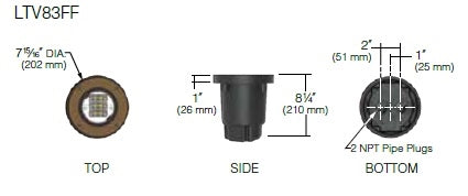 Kim Lighting LTV83FFWW12L3KUVSRRCA83 Landscape In-Grade Light vault 8 Flat Frame, 7-15/16" Diamater, Wall Wash Distribution, 12 LEDs, 3000K, 120-277V, Slip-Resistant Lens, with Rebar Cage Anchor