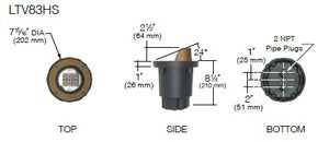 Kim Lighting LTV83HSSP12L5KUVPLRCA83 Landscape In-Grade Light vault 8 Half Shield, 7-15/16" Diamater, Spot Distribution, 12 LEDs, 5000K, 120-277V, Prismatic Lens, with Rebar Cage Anchor