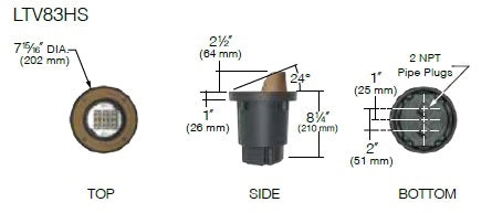 Kim Lighting LTV83HSWW12L5KUVPL Landscape In-Grade Light vault 8 Half Shield, 7-15/16" Diamater, Wall Wash Distribution, 12 LEDs, 5000K, 120-277V, Prismatic Lens