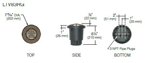 Kim Lighting LTV83RGSP12L4KUVPLRCA83 Landscape In-Grade Light vault 8 Rock Guard, 7-15/16" Diamater, Spot Distribution, 12 LEDs, 4000K, 120-277V, Prismatic Lens, with Rebar Cage Anchor