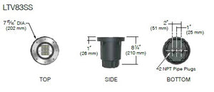 Kim Lighting LTV83SSSP12L4KUVPLRCA83 Landscape In-Grade Light vault 8 Stainless Steel, 7-15/16" Diamater, Spot Distribution, 12 LEDs, 4000K, 120-277V, Prismatic Lens, with Rebar Cage Anchor