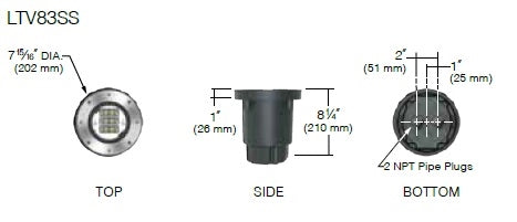 Kim Lighting LTV83SSWW12L3KUVSR Landscape In-Grade Light vault 8 Stainless Steel, 7-15/16" Diamater, Wall Wash Distribution, 12 LEDs, 3000K, 120-277V, Slip-Resistant Lens