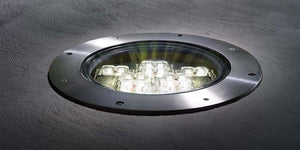 Kim Lighting LTV83SSWW12L4KUVPL Landscape In-Grade Light vault 8 Stainless Steel, 7-15/16" Diamater, Wall Wash Distribution, 12 LEDs, 4000K, 120-277V, Prismatic Lens