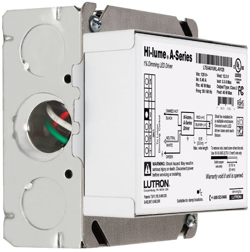 Lutron LTEA4U1UKL-AV120 Hi-lume A-Series Constant Voltage LED Dimming Driver 5-40 W, 120 V, 2-Wire Forward Phase, 12 V / 1.20 A