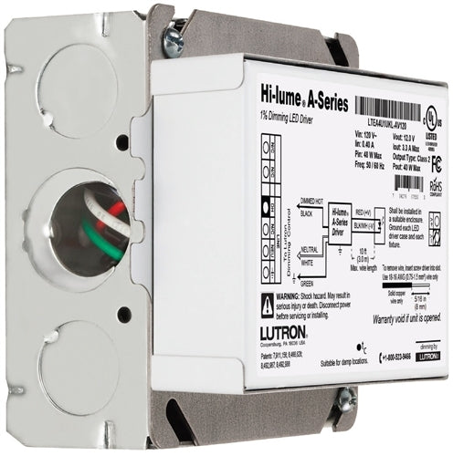 Lutron LTEA4U1UKS-AV120 Hi-lume A-Series Constant Voltage LED Dimming Driver 5-40 W, 120 V, 2-Wire Forward Phase, 12 V / 1.20 A