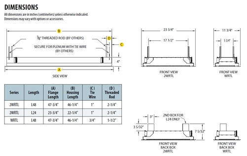 Lithonia 2WRTL F L24 7000LM OAW AFL MVOLT GZ1 30K 80CRI DWHXD 2' Wide LED Wet Location Troffer, Flange Trim, 24" Length, 7000 Lumens, Overlap White Door Frame, Acrylic Frosted Diff, 120-277V, 0-10V Dimming, 3000K, 80 CRI, Super Durable White Finish