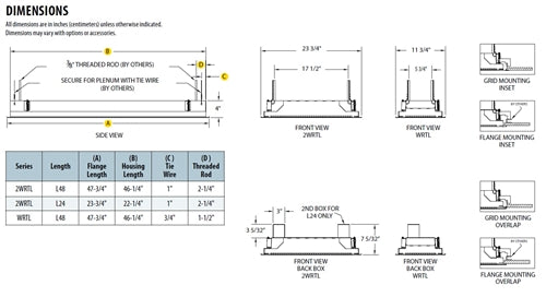 Lithonia 2WRTL G L48 5000LM IAW AFL MD MVOLT EZ1 35K 80CRI IE10WLCP WH 2' Wide LED Wet Location Troffer, Grid Trim, 48" Length, 5000 Lumens, Inset Aluminum, Medium Dist, 120-277V, eldoLED 0-10V, 3500K, 80 CRI, EM Self-Diagnostics Battery Pack, White