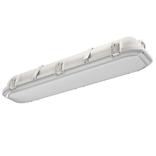 Lithonia DMW2 L24 3000LM AFL WD MVOLT GZ10 30K 80CRI WLFEND 27W 2' LED Vapor Tight LED Light, 3000 Lumens, Frosted Acrylic Diffuser, Wide Distribution, 120-277V, 0-10V Dimming, 3000K, 80 CRI, Wet Location One Fitting Out end