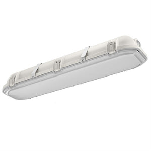 Lithonia DMW2 L24 3000LM AFL WD MVOLT GZ10 30K 80CRI WLFEND 27W 2' LED Vapor Tight LED Light, 3000 Lumens, Frosted Acrylic Diffuser, Wide Distribution, 120-277V, 0-10V Dimming, 3000K, 80 CRI, Wet Location One Fitting Out end