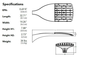 Lithonia DSX1 LED P9 40K 80CRI T3M XVOLT RPA DBLXDLED Area Light, P9 Forward Optics, 4000K, 80 CRI, Type III Medium, 277-480V, Round Pole Mounting, Black