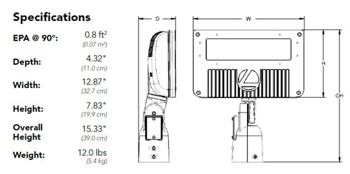 Lithonia DSXF2 LED P1 30K 70CRI WFR MVOLT IS DWHXD 75W D-Series Size 3 LED Floodlight, P1 Performance Package, 3000K, 70 CRI, Wide Flood Rectangular Distribution, 120-277V, Integral Slipfitter, White