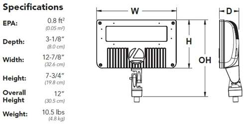 Lithonia DSXF2 LED P1 50K MFL 120 THK DDBXD 54W D-Series Size 2 LED Floodlight, P1 Performance Package, 5000K Color Temperature, Medium Flood Distribution, 120V, Knuckle With 1/2" NPS Threaded Pipe, Dark Bronze Finish
