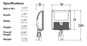 Lithonia DSXF3 LED 6 P1 50K 70CRI WFL MVOLT YKC62 DDBXD 129 Watts LED Flood Light 15200 Lumens 400W MH Equal Traditional 5000K