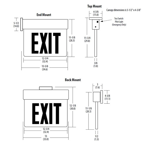 Lithonia EDG 1 GMR 120 X2 M6 Surface Mount LED Edge-Lit Exit, Brushed Aluminum Housing, Single Face, Green on Mirror Letter, 2 Circuit 120V AC only