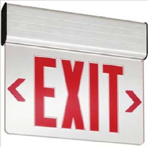 Lithonia EDG 2 GMR 120 X2 M6 Surface Mount LED Edge-Lit Exit, Brushed Aluminum Housing, Double Face, Green on Mirror Letter, 2 Circuit 120V AC only