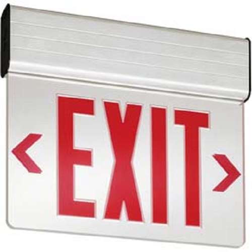 Lithonia EDG 2 RMR EL Surface Mount LED Edge-Lit Exit, Brushed Aluminum Housing, Double Face, Red on Mirror Letter, Nickel-Cadmiun Battery