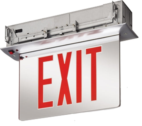 Lithonia EDGR 2 GMR Recessed LED Edge-Lit Exit, Brushed Aluminum Housing, Double Face, Green on Mirror Letter, AC Only