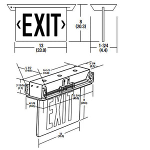 Lithonia EDGR W 2 GMR EL SD Recessed LED Edge-Lit Exit, White Housing, Double Face, Green on Mirror Letter, Nickel-Cadmiun Battery, Self-Diagnostics