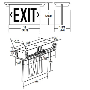 Lithonia EDGR W 1 GW EL SD WM Recessed LED Edge-Lit Exit, White Housing, Single Face, Green on White Letter, Nickel-Cadmiun Battery, Self-Diagnostics, Recessed Wall Mount