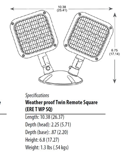 Lithonia ERE W T SQ WP LED Emergency Remote Lamp, Ivory White Housing, Twin Lamphead, Square Lamp Head, Weather Proof