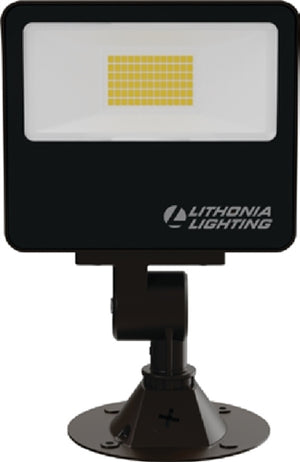 Lithonia ESXF1 P0 SWW2 THK DDB LED Floodlight, Adjustable 2500 Lumens Output, Switchable 3000K, 4000K, 5000K Color Temperature, Dusk-to-Dawn Operation PE, 120-277V, 80 CRI, Knuckle Only, Mounting Plate