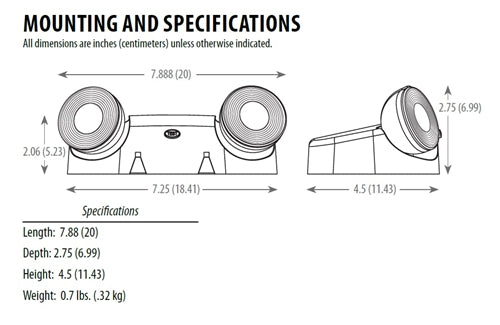 Lithonia EU2L B M12 Low Profile LED Emergency Light, Black Thermoplastic, 2 Lamp Heads, Battery Back Up, Black