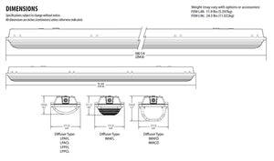 Lithonia FEM L48 10000LM IMAFL WD MVOLT GZ10 35K 80CRI 80W 48" LED Low-Profile Enclosed and Gasketed Industrial Light, 10000 Lumens, Acrylic Linear Ribbed Frosted Lens, Wide Distribution, 120-277V, 0-10V Dimming, 3500K, 80CRI