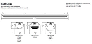 Lithonia FEM L48 6000LM IMAFD MD MVOLT GZ10 40K 80CRI STSL 48" LED Low-Profile Enclosed and Gasketed Industrial Light, 6000 Lumens, Acrylic Deep Frosted Lens, Medium Distribution, 120-277V, 0-10V Dimming, 4000K, 80CRI, Stainless Steel Latches