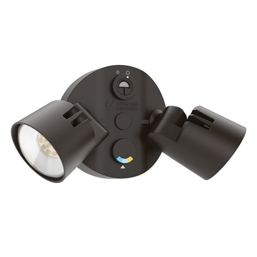 Lithonia HGX LED 2RH ALO 40K 120 PE DDB Outdoor LED Security Flood Light, 2 Round Heads, Adjustable Lumen Output, 4000K Color Temperature, 120V, with Dusk to dawn Photocell, Bronze