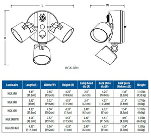 Lithonia HGX LED 3RH ALO SWW2 120 PE WH Outdoor LED Security Flood Light, 3 Round Heads, Adjustable Lumen Output, 3000K/4000K/5000K Color Temperature, 120V, with Dusk to dawn Photocell, White
