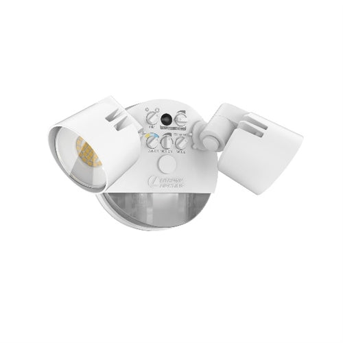 Lithonia HGX LED 2RH ALO SWW2 120 PIR WH Outdoor Motion Activated LED Security Flood Light, 2 Round Heads, Adjustable Lumen Output, 3000K/4000K/5000K Color Temperature, 120V, with Dusk to dawn Photocell, White