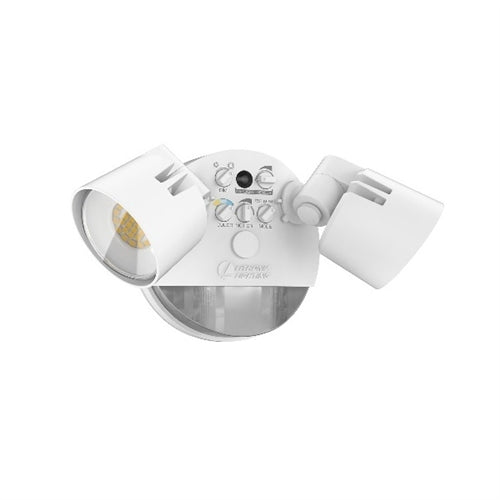 Lithonia HGX LED 2RH 40K 120 MO WH M2 Outdoor LED Security Flood Light, 2 Round Heads, 4000K Color Temperature, Non-Adjustable Lumen Output, 120V, with Motion Sensor, White