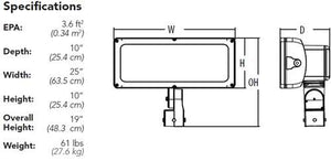 Lithonia HLF1 LED P3 50K WFL 480 YKC62 PER DWHXD 295W High Lumen LED Floodlight, 5000K Color Temperature, Wide Flood Distribution, 480V, Yoke with 16-3 SO Cord Mounting, NEMA Twist-Lock Receptacle, White Finish