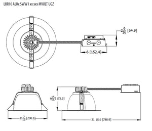 Lithonia LBR10 ALO4 SWW1 AR TRW LSS MWD MVOLT UGZ 10" Round Retrofit Downlight, 4000/4500/5000 Adjustable Lumen, Switchable CCT 3000/3500/4000/5000K, Clear Reflector, White Painted Flange, Semi-Specular Reflector, Medium Wide Dist, Dim to 10%