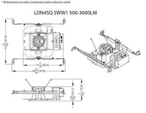Lithonia LDN4SQ 30/05 MVOLT GZ10 HSG 4" Square Open Non-IC New Construction Downlight, 3000K, 500 Lumens, 0-10V Driver Dims to 10%