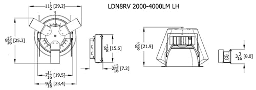 Lithonia LDN8RV 35/40 LR8AR LSS MVOLT GZ10 8" Retrofit LED Downlight, 3500K, 4000 Lumens, 8" Clear Trim, Semi-Specular Finish, 120-277V, 0-10V Driver Dims to 10%