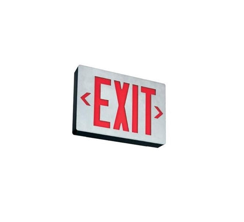 Lithonia LE S 1 R LED Exit Sign Die-Cast Aluminum, Surface Mount, Matte Black, Brushed Aluminum Face, Single Face, Red Letter, AC Only