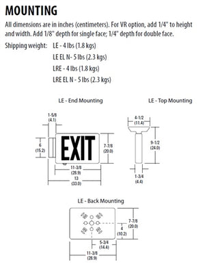 Lithonia LE S 1 G LED Exit Sign Die-Cast Aluminum, Surface Mount, Matte Black, Brushed Aluminum Face, Single Face, Green Letter, AC Only