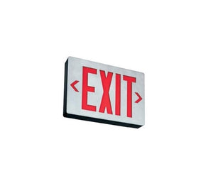 Lithonia LE S 2 R LED Exit Sign Die-Cast Aluminum, Surface Mount, Matte Black, Brushed Aluminum Face, Double Face, Red Letter, AC Only
