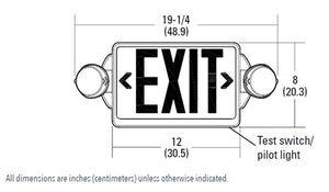 Lithonia LHQM LED G HO R0 M6 LED Emergency Light Exit Sign Combo White Thermoplastic 2-Lamp Single Face Quantum Green Letters Battery Backup, Less Lamp Heads