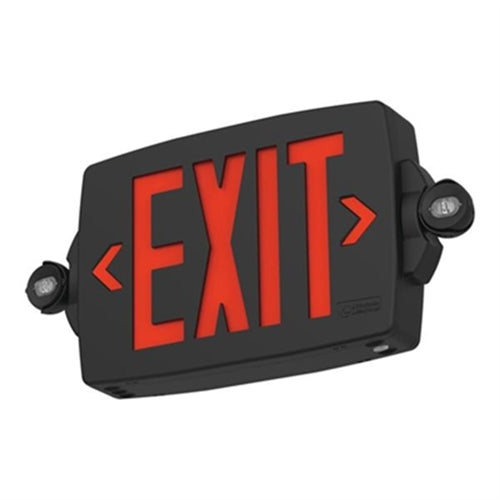 Lithonia LHQM S B RG MVOLT BAA M6 Emergency Light Exit Sign Combo, Stencil Face, Black Housing, Red/Green Switchable Letter, 120-277V, Buy American Act Compliant