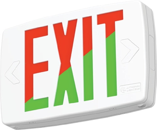 Lithonia LQM S W RG MVOLT EL HO M6 Quantum LED Exit Sign, Stencil Face, White housing, Red/Green Switchable Letter, 120-277V, Nicked Cadmium Battery, High-Output