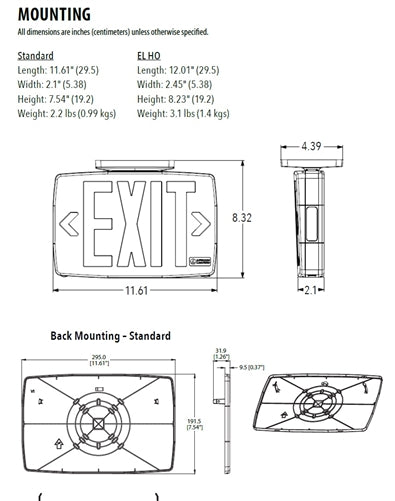 Lithonia LQM S W RG MVOLT EL HO M6 Quantum LED Exit Sign, Stencil Face, White housing, Red/Green Switchable Letter, 120-277V, Nicked Cadmium Battery, High-Output