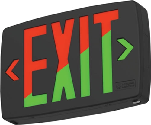 Lithonia LQM S B RG MVOLT M6 Quantum LED Exit Sign, Stencil Face, Black Housing, Red/Green Switchable Letter, 120-277V
