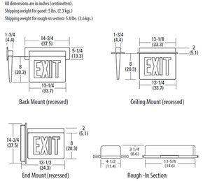 Lithonia LRP 2 RMR 120/277 EL N Edge Lit LED Exit Sign, Brushed Aluminum, Double Face, Red on Mirror, 120-277V, Nickel Cadmium Battery Emergency Operation