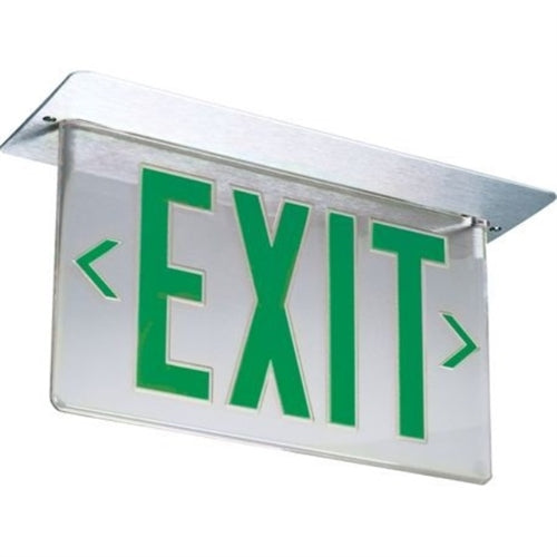 Lithonia LRP 2 GMR 120/277 EL N Edge Lit LED Exit Sign, Brushed Aluminum, Double Face, Green on Mirror, 120-277V, Nickel Cadmium Battery Emergency Operation
